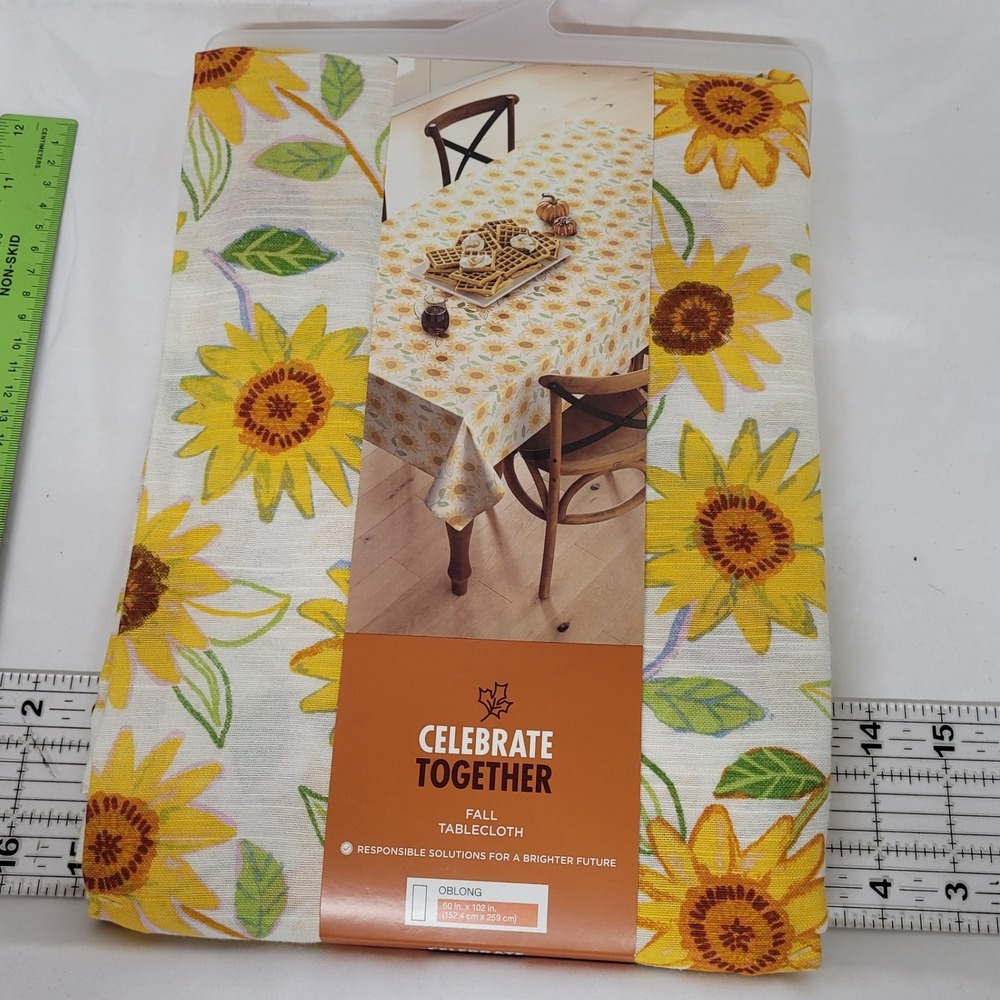 Celebrate Together Fall Sunflower Oblong Tablecloth 60x102 Yellow Harvest Decor